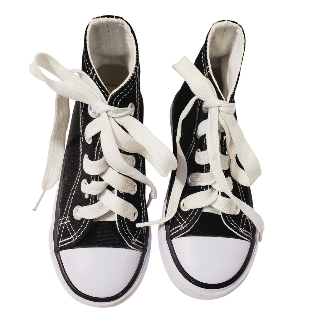Kids Size 8 Black High Top Canvas Sneakers  Unbranded Lace Up Casual Shoes